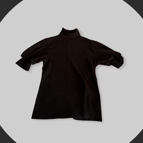 Who What Wear Tops - Who What Wear Black Ribbed Ballon Sleeve Turtleneck